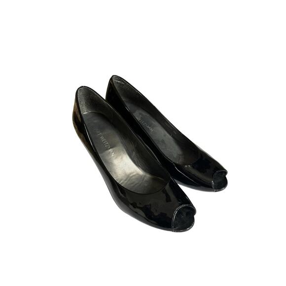 Stuart Weitzman Patent Leather Peep‎ Toe Wedge Pump Heels Size 9 - Picture 1 of 6
